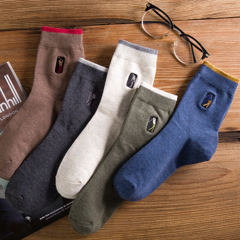 Autumn and Winter Versatile New Men's Socks Cotton Embroidered Golf Breathable Sweat-Absorbent Men's Mid-Calf Socks Casual Business Autumn and Winter Versatile New Men's Socks Cotton Embroidered Golf Breathable Sweat-Absorbent Men's Mid-Calf Socks Casual Business