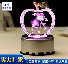 厂家供应七彩旋转灯座香水玫瑰花水晶led灯座水晶发光灯座定 制