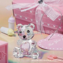 一件代發 寶寶慶生禮品 粉色水晶泰迪熊擺件 水晶鎮紙 水晶禮品