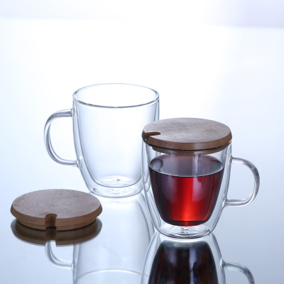 家用雙層透明馬克杯 簡約咖啡杯 耐高溫辦公室水杯子帶蓋 玻璃杯
