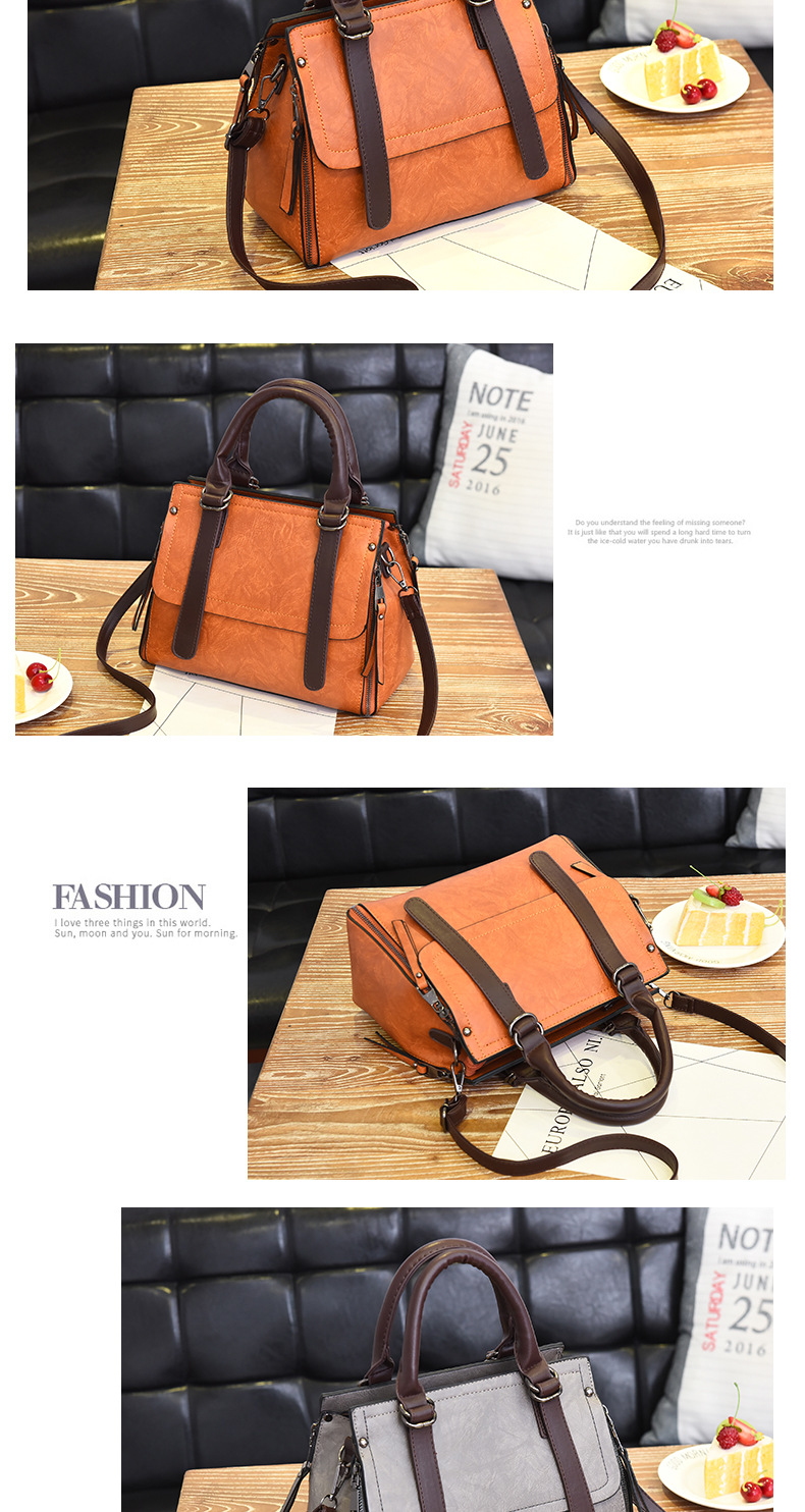 Women's Medium Pu Leather Solid Color Basic Vintage Style Square Zipper Shoulder Bag Crossbody Bag Boston Bag display picture 2