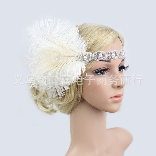 Party hats Fedoras hats for women Hand made retro feather elastic band hair ornament women headband hair band lady headdress