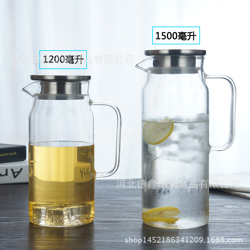 Botella de agua fría de vidrio borosilicato cubierta de acero inoxidable botella de agua fría gran capacidad flor tetera taza de agua Jarra jugo olla traje