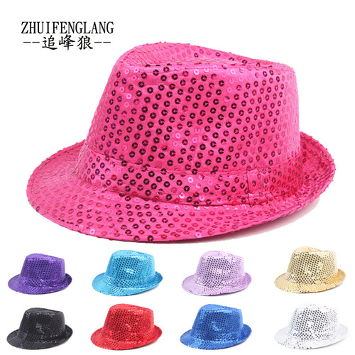 Chasing the Peak Wolf Korean Jazz Dance Hat Fashionable Sequin Top Hat Square Dance Hat Stage Magic Performance Beaded Hat