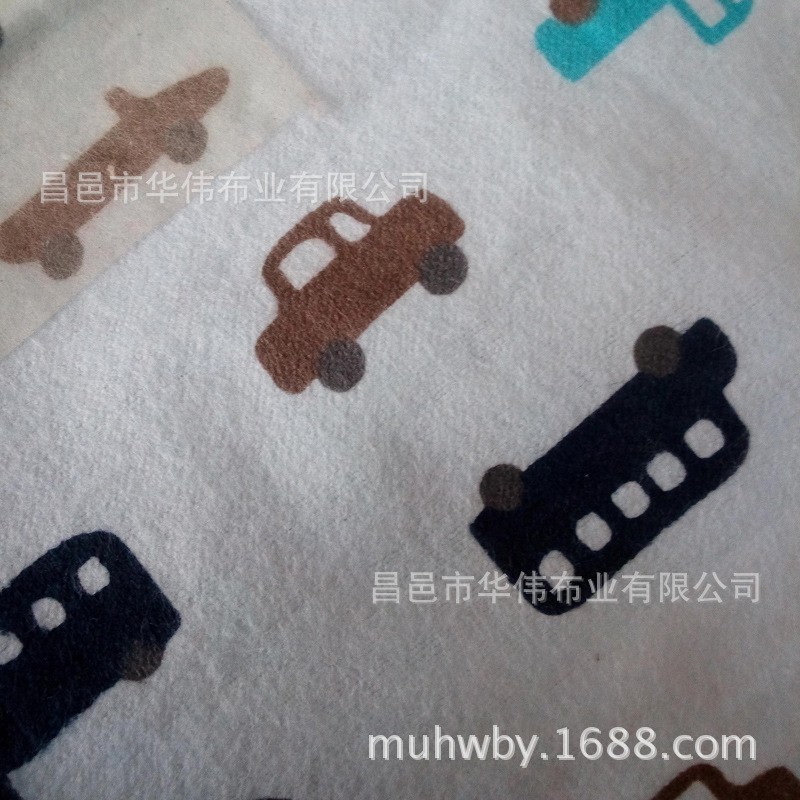 全棉梭织法兰绒 卡通印花起绒布 可做隔尿垫面料