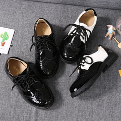 Boys' black and white leather shoes 2023 new British style casual performance single shoes for older children Korean version student baby shoes