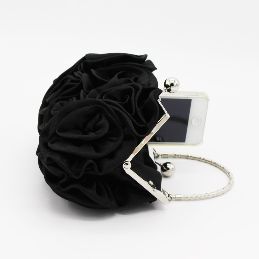 Túi clutch dạ hội satin hoa hồng 3D khâu tay 14 bông, kèm dây xích đeo chéo — Màu trắng, Màu đỏ, Màu đen, Màu Sâm panh chi tiết 27