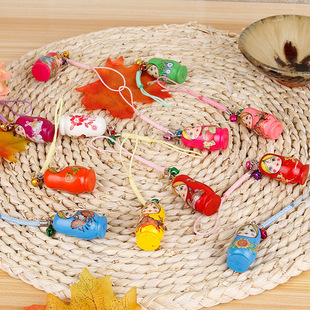 Wooden Russian Matryoshka Doll Mobile Phone Chain Keychain Pendant 12 Pieces Per Card Educational Early Education Toy Factory Wholesale