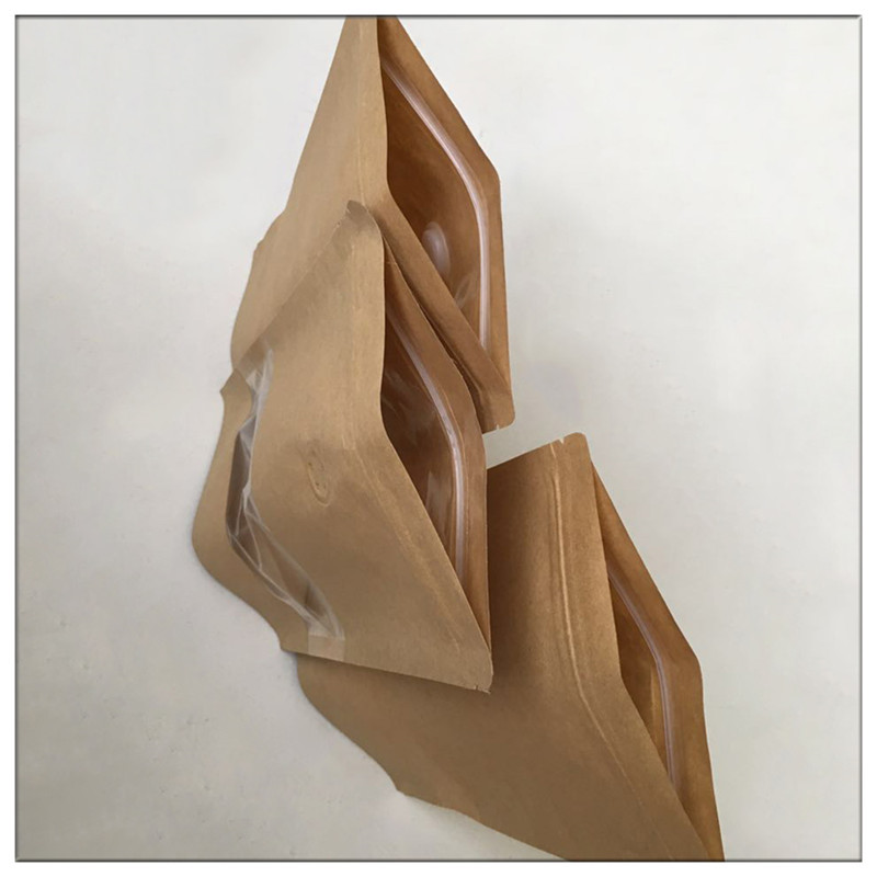 厂家直供带气阀开窗牛皮纸自封袋 自立密封防潮食品立体拉链袋子