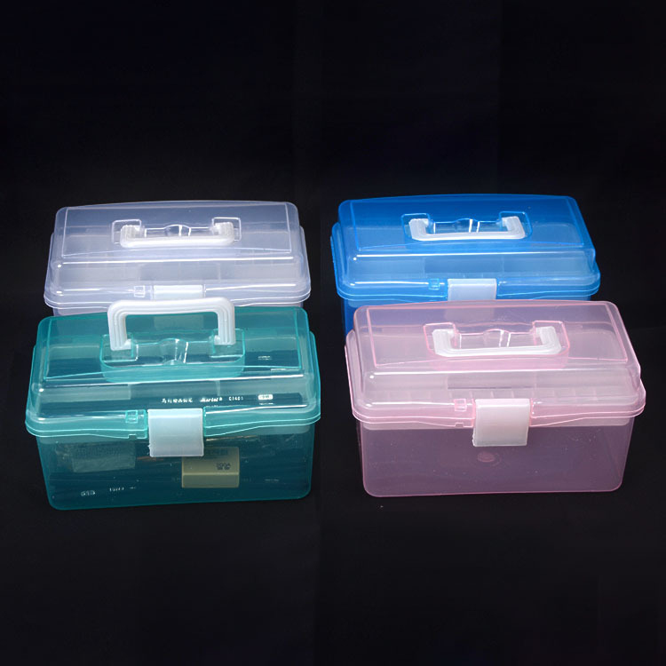 加厚677透明工具箱 儿童绘画箱 储物收纳箱 铅笔盒 双层秀明工具