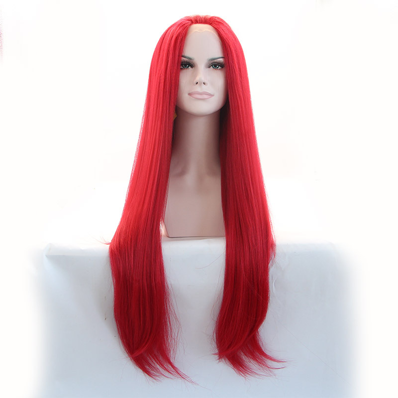 NEWLOOK W1122 impresionante estilo rojo pelucas de cabello largo recto peluca de encaje peluca de enseñanza