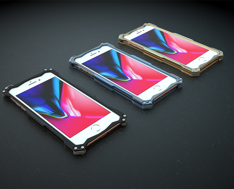 R-Just Gundam Aerospace Aluminum Contrast Color Shockproof Metal Shell Outdoor Protection Case for Apple iPhone 8 Plus & iPhone 8