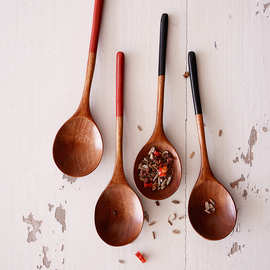 厂家批发 日韩式木勺 木质圆口红黑鼠尾勺子 创意木质餐具