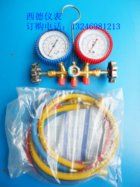 双头冷媒压力表组R22 R12 R502配三色管 加氟压力表空调加氟表