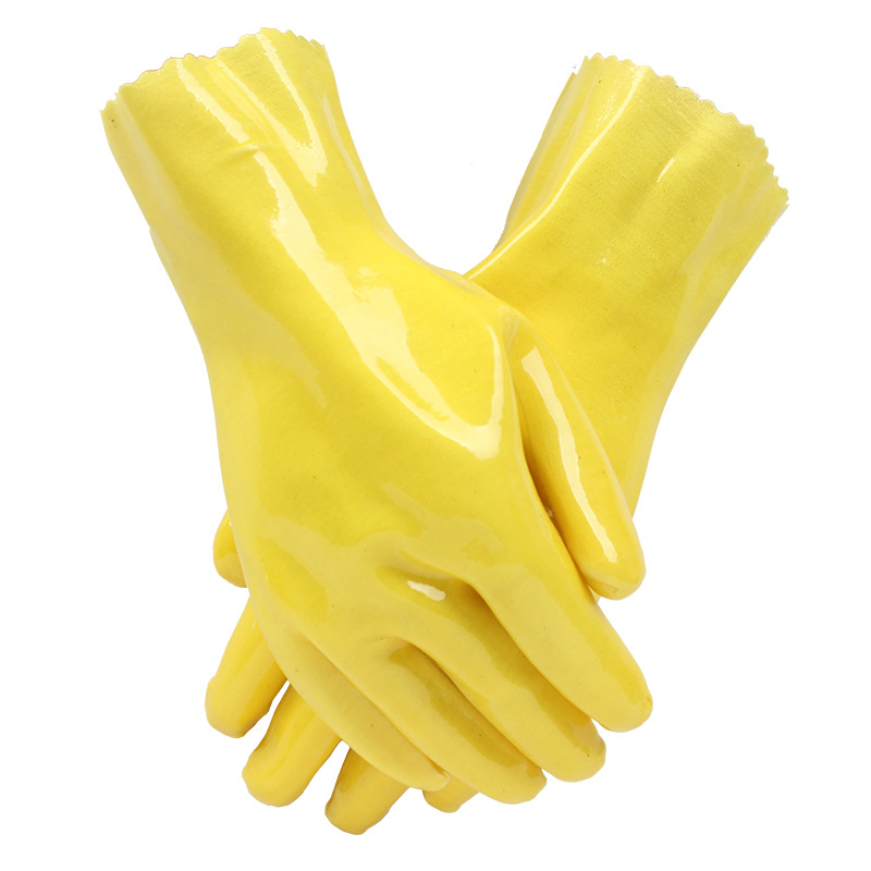 东亚028浸塑手套 耐油耐酸碱防护手套黄色  防水防污PVC手套