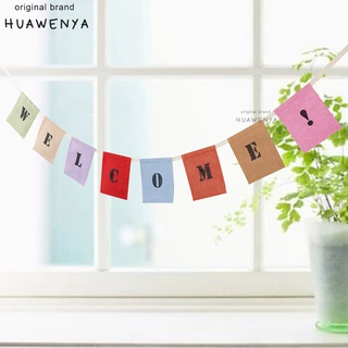 外贸Welcome 彩旗 棉麻布方形大号旗子派对婚礼开业装饰挂件批发
