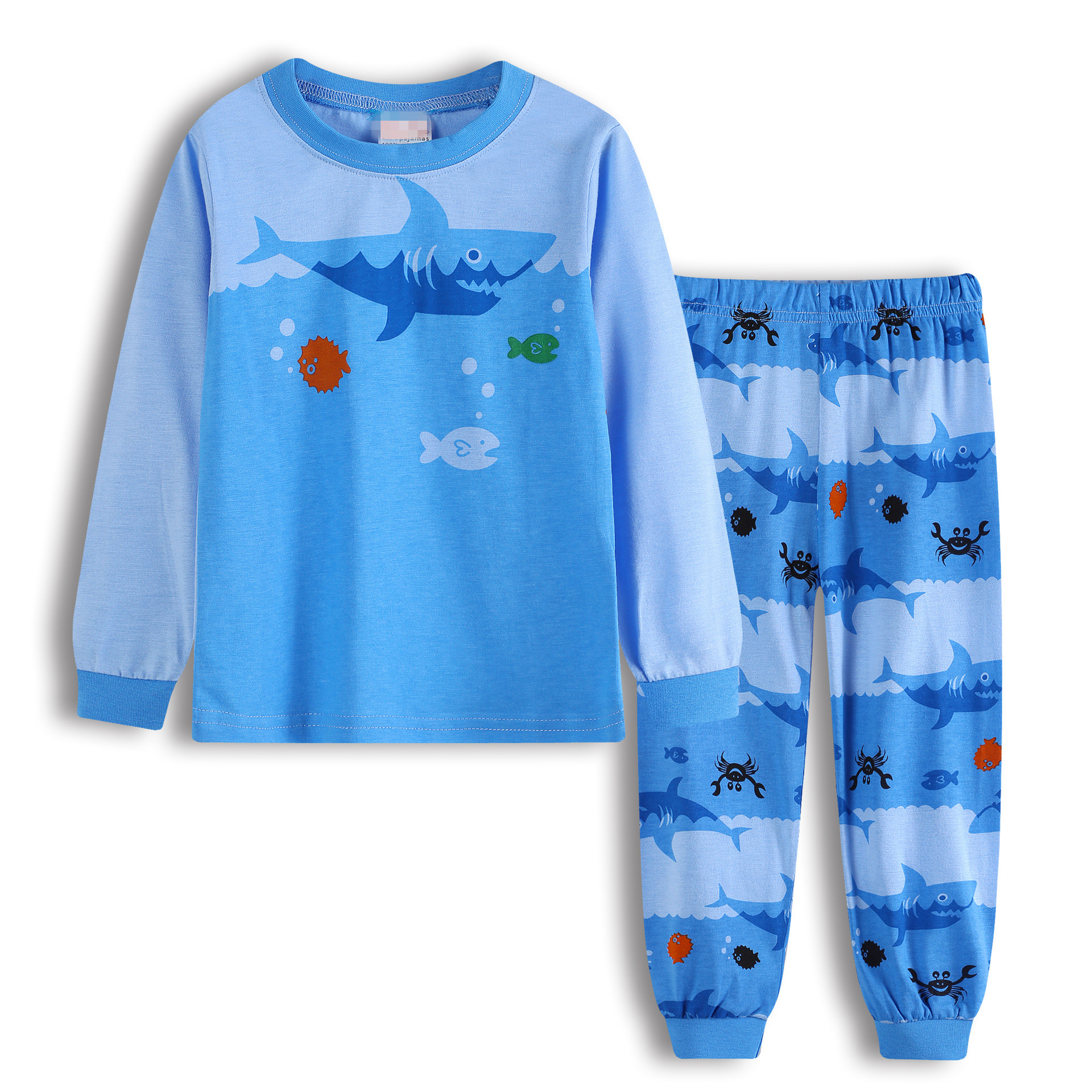 新款长袖童装男孩男童宝宝卡通蓝色鲨鱼家居服套装睡衣K239