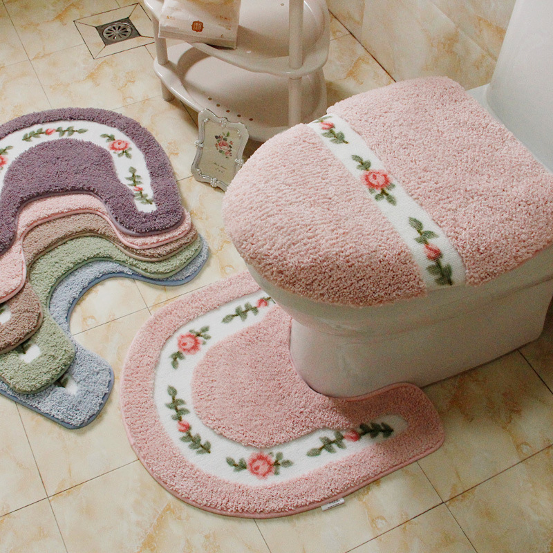 Pastorale U-vormige toiletbrilhoes, absorberende badkamermat, waterdichte antislipmat voor vloer en deur, toilettapijt_voghion.com