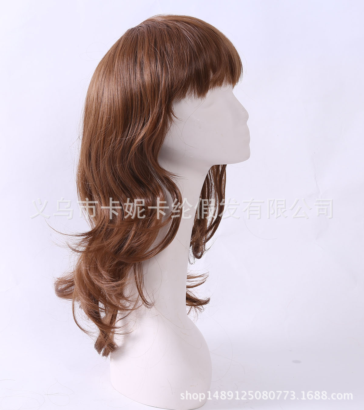 Peluca de moda popular peluca larga rizada marrón dorado para mujer flequillo peluca de cuero cabelludo realista para mujer