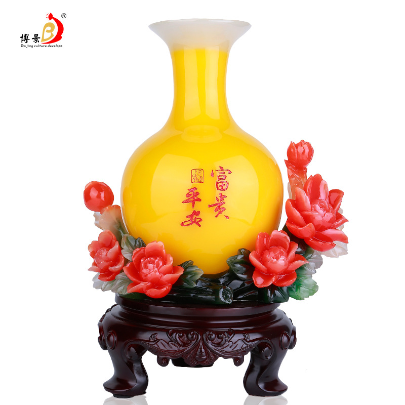 厂家直销富贵平安花瓶雕刻摆件家居客厅办公室装饰摆设仿玉工艺品|ms