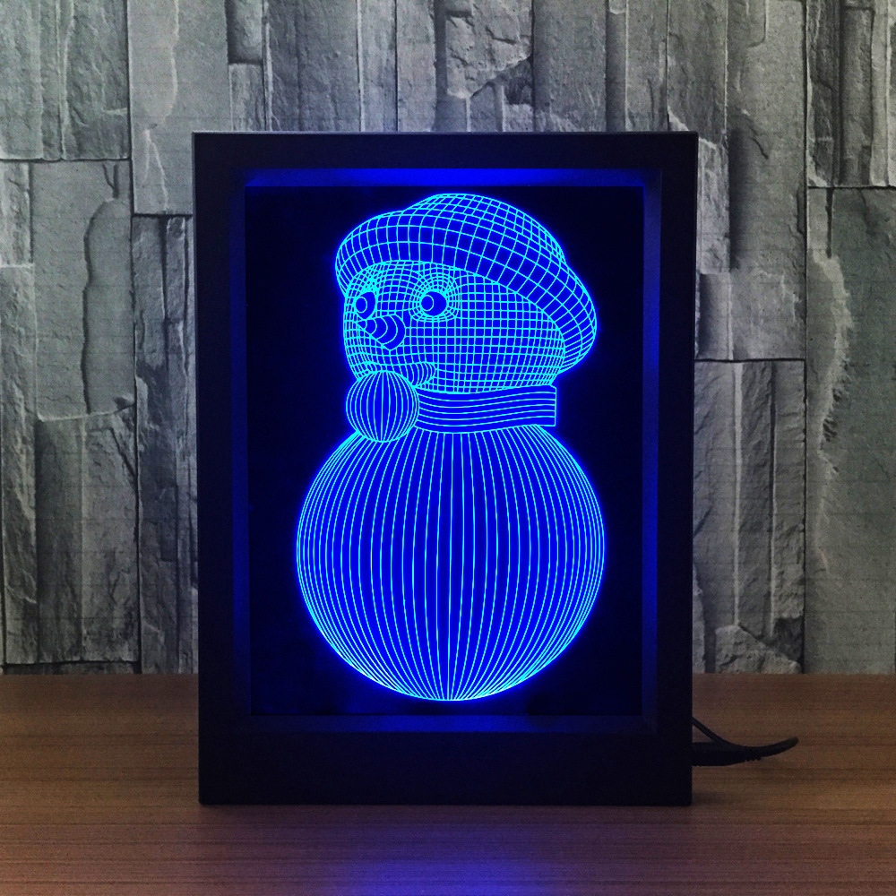 圣诞老人3D相框灯小夜灯 七彩触控遥控LED视觉灯