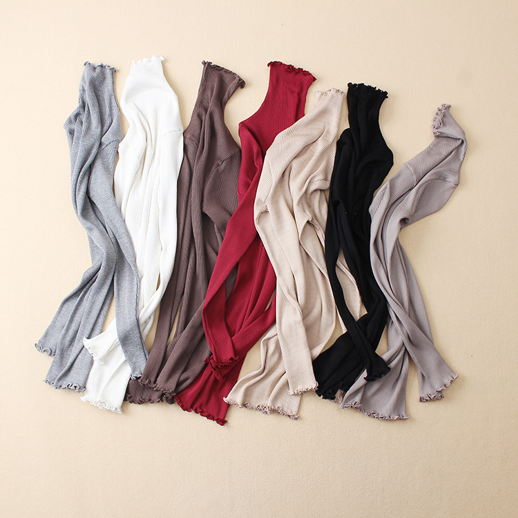 External Single Thread High Elastic Base Shirt Vertical Strip Silk Cotton Knitted Mulberry Silk Seamless High Collar Base Shirt Top for Women