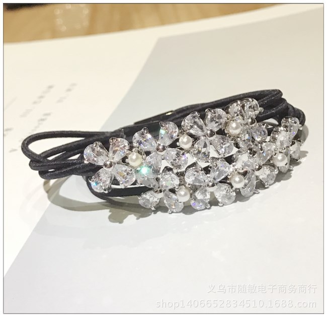 Korean Hair Accessories Zircon Crystal Rhinestones Super Flash Flowers High Elastic Hair Rope Headband display picture 8