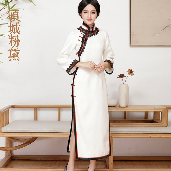 Demi-season fashionable woolen elegant ethnic cheongsam