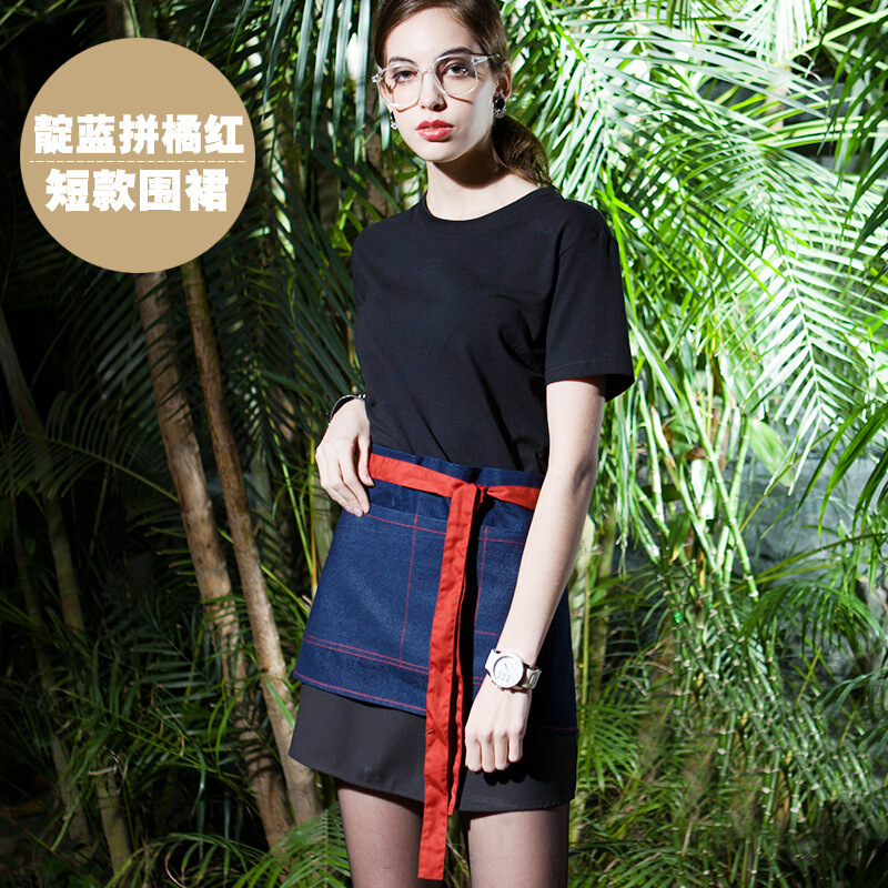 Estilo coreano de mezclilla delantal de trabajo de media longitud Cafetería Restaurante occidental pintura hombre y mujer camarero ropa de trabajo delantal de moda