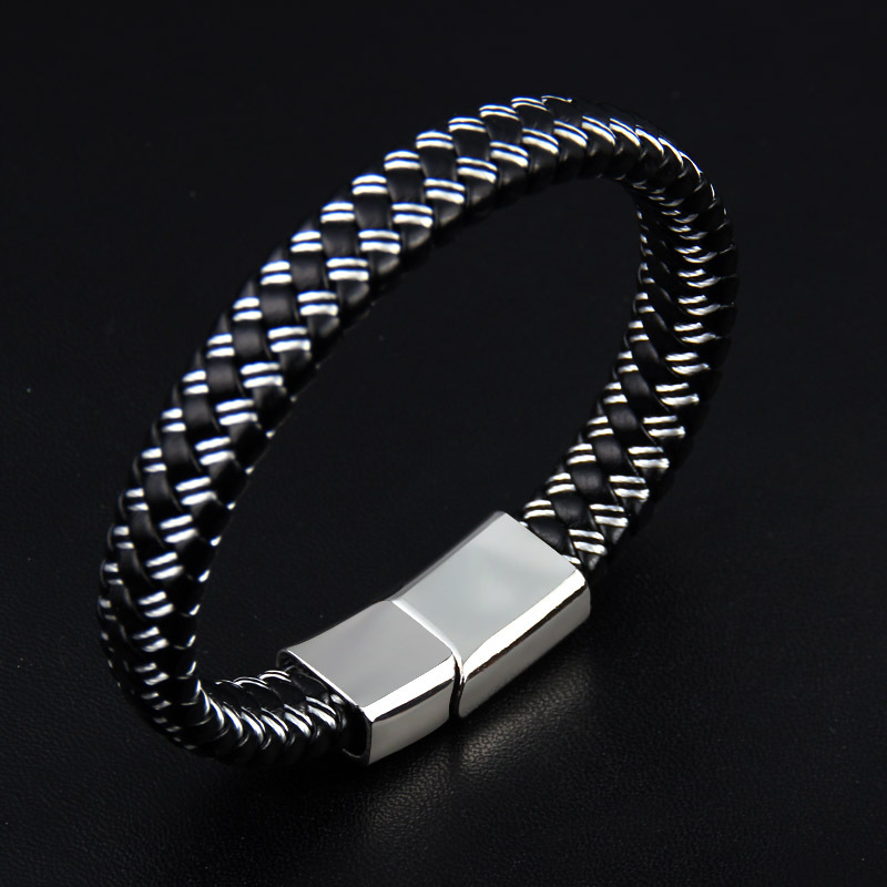 Simple Multicolor Striped Braided Magnet Buckle Titanium Steel Bracelet display picture 8