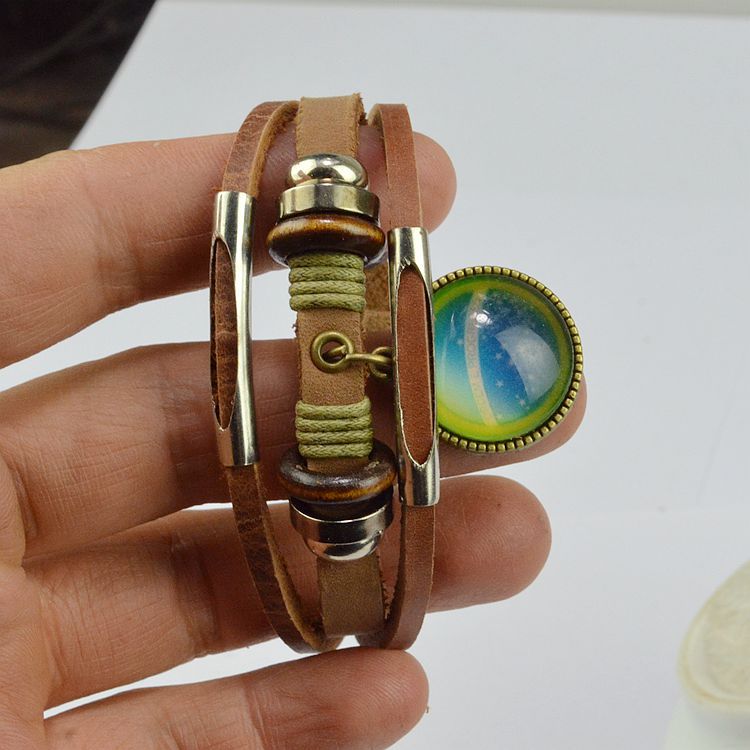 国徽手链 欧美手工编织串珠复古diy牛皮手链 外贸源头饰品