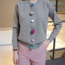 韓國代購2017春裝新款 趣味圓球暗扣針織毛衣外套