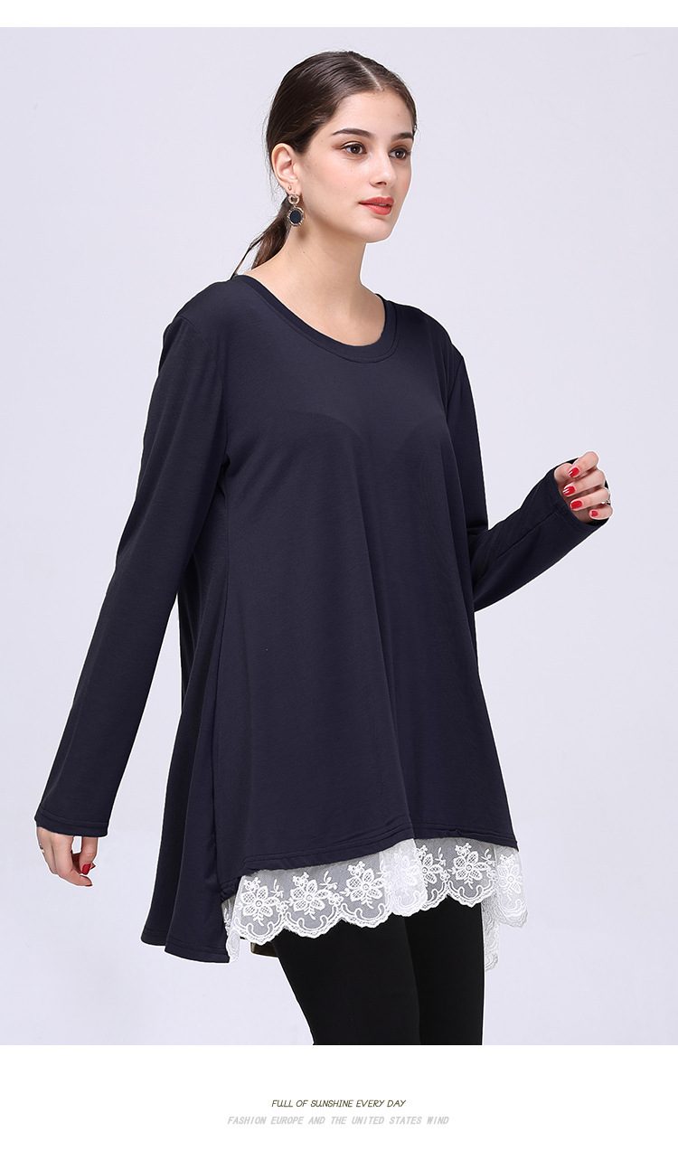 stitching round neck mid-length loose long-sleeved T-shirt  NSJR18178