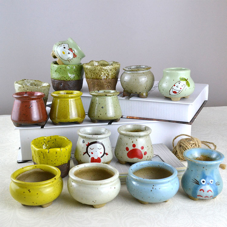 景德镇多肉花盆陶瓷老桩陶罐透气盆栽花器拇指粗陶小花盆厂家批发|ms