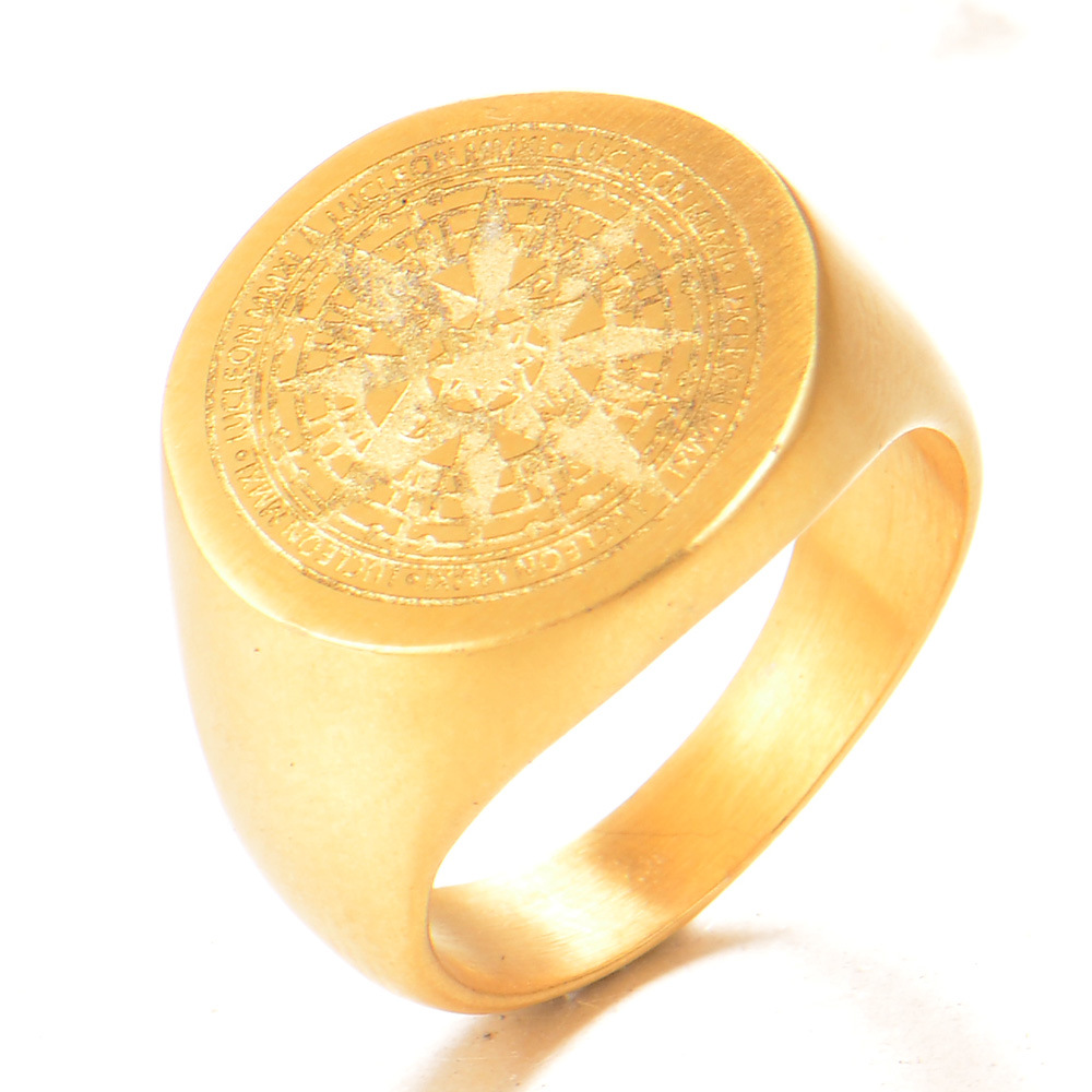 Rings Classification Daily Occasion Titanium Steel Material Retro Compass Titanium Steel Plating 18K Gold Plated Rhodium Plated Men'S Rings Men Signet Rings