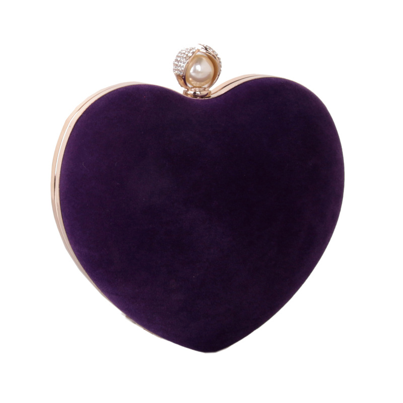 Cross-border Velvet Heart-shaped Evening Bag with Diamond Pearl Foreign Trade Women's Hand Bag Flannel Hard Box Chain Bag