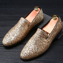 Men's Shoes Bead Shoes British Fashion Pointed Toe Leather Shoes Korean Version Sparkling Personality Men's Shoes Large Size Foreign Trade Shoes