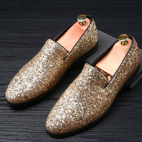 Men's shoes, bean shoes, British fashion pointed leather shoes, Korean version, sequined personalized men's shoes, overs