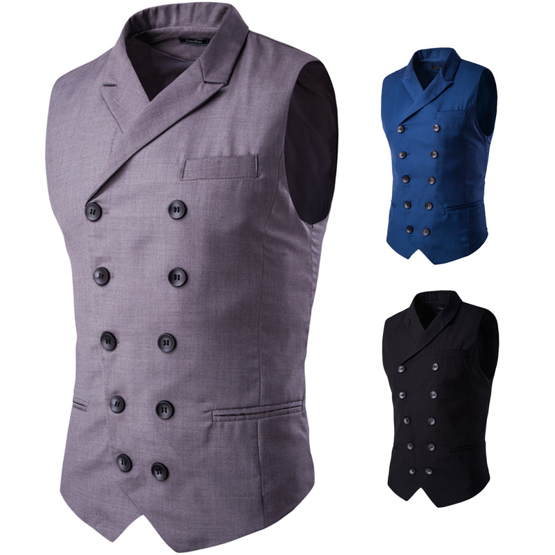 Sumitong New Style Men's double breasted slim waistcoat suit collar men's casual coat thin oversized vest