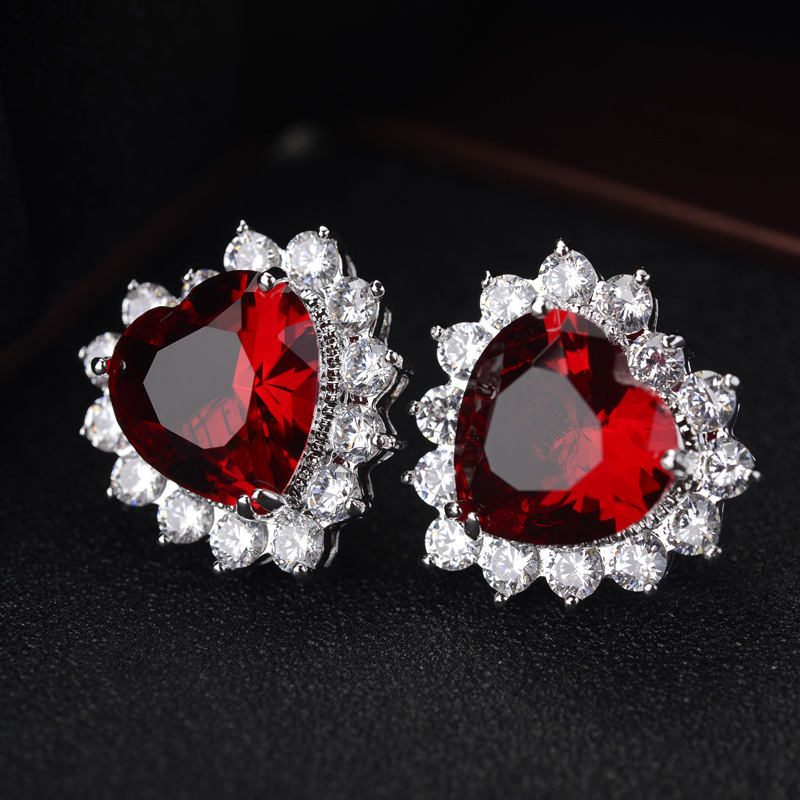 28g Weight Artificial Gemstones Inlay Material Earrings, Ear Studs Classification Wedding, Travel Occasion Copper Material Heart Pattern Women'S Gender Fashion Style Purple, Green, Silver Color Fashion Jewelry Simple And Sweet Inlaid With Aaa Zircon Heart-shaped Earrings 4