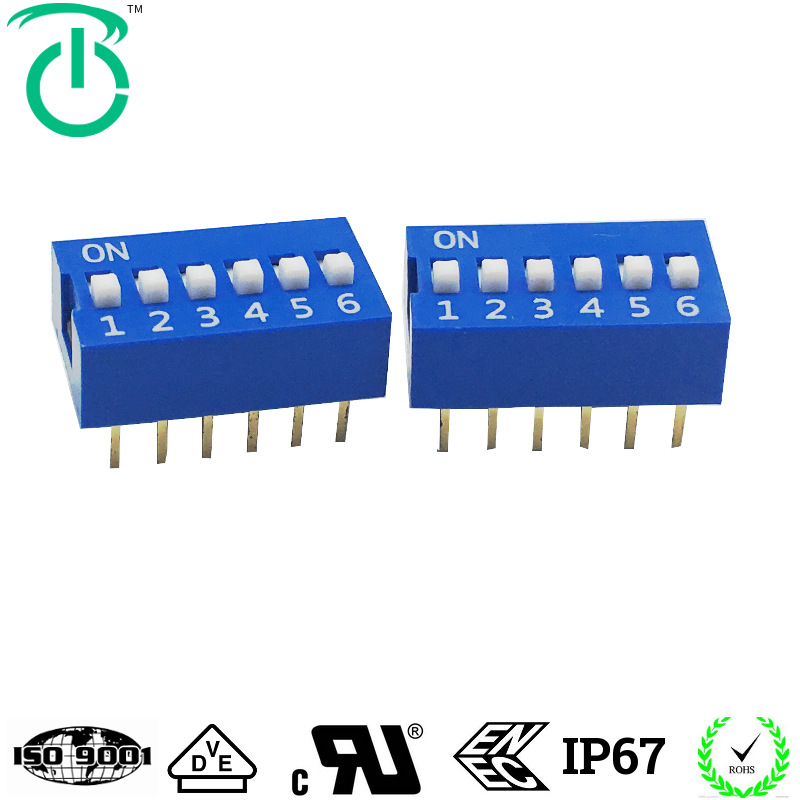 厂家直销6位正向向蓝色DIP2.54mm脚距二进制程式拨码开关