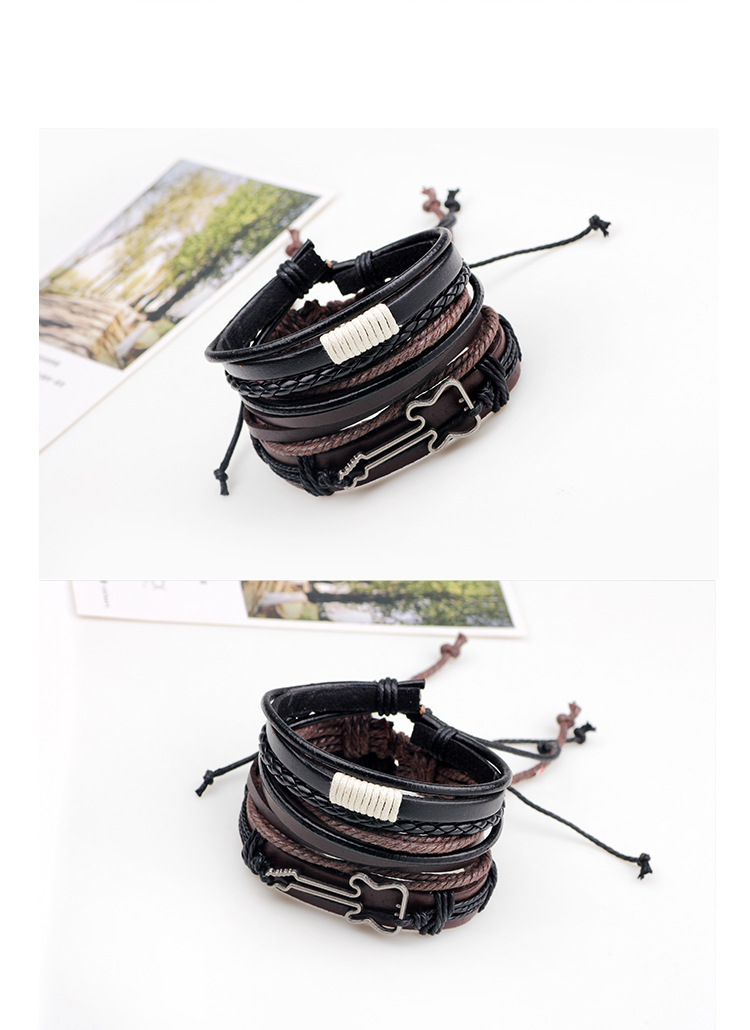 European and American jewelry leather cord woven alloy guitar bracelet threepiece setpicture6