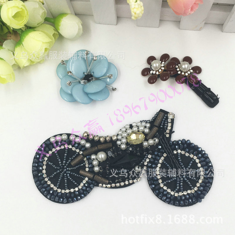 厂家现货DIY手工钉珠布贴服装贴布重工手工串珠水钻布贴补丁贴