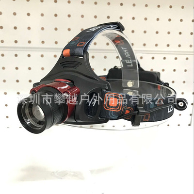 T6 Strong light Headlight Telescoping Zoom Mini Headlight Dual use Battery Box Power display LED Red fishing head lamp