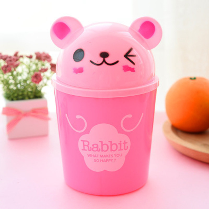 Desktop creative trash can cute cartoon storage bucket table sundries cleaning bucket with cover small