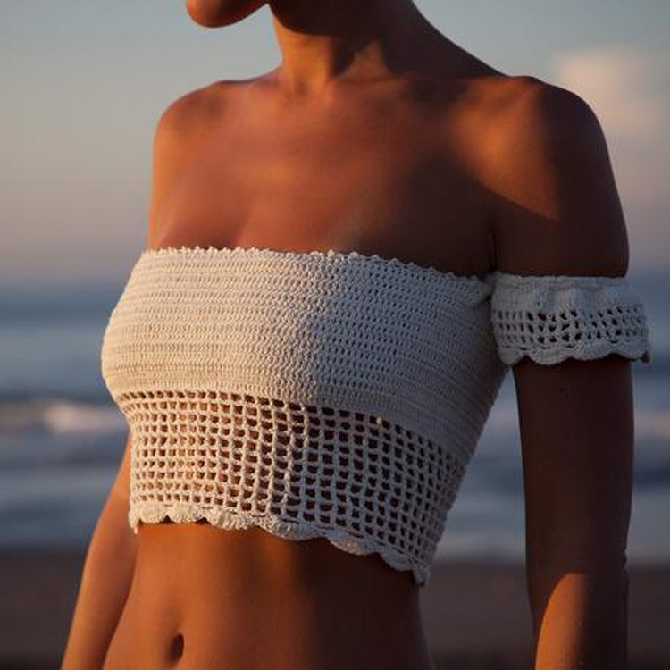 Fashion New Cross Straps Hollow Wrap Chest Swimsuit Knitted Bikini Top display picture 4