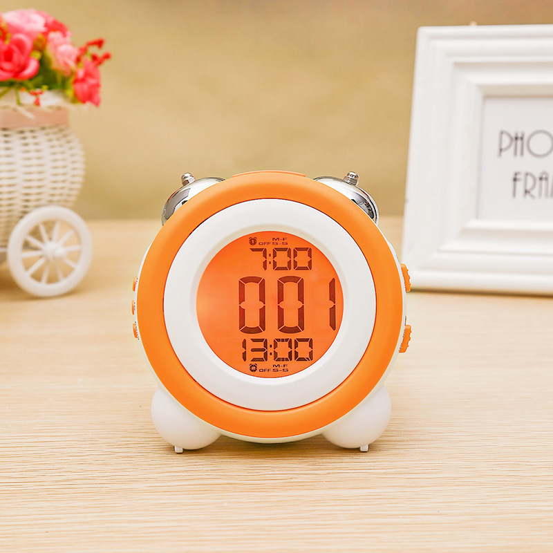 Creative big volume simple three-dimensional LED alarm mute night electronic clock double bell two sets of alarm clock 0705