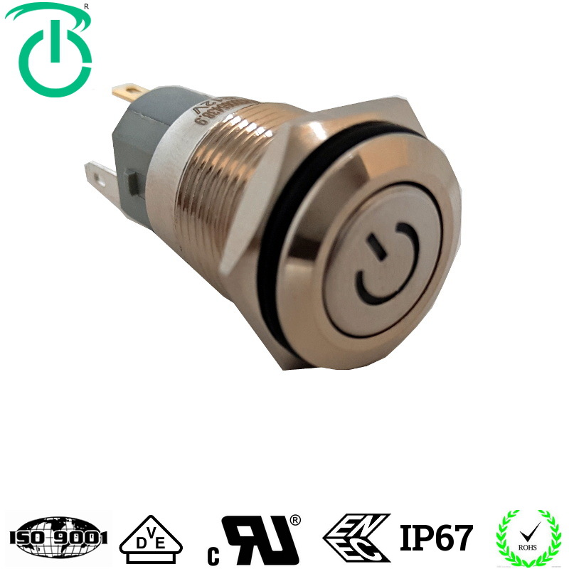 厂家生产直径19mm带红色圈灯自锁不锈钢金属按钮