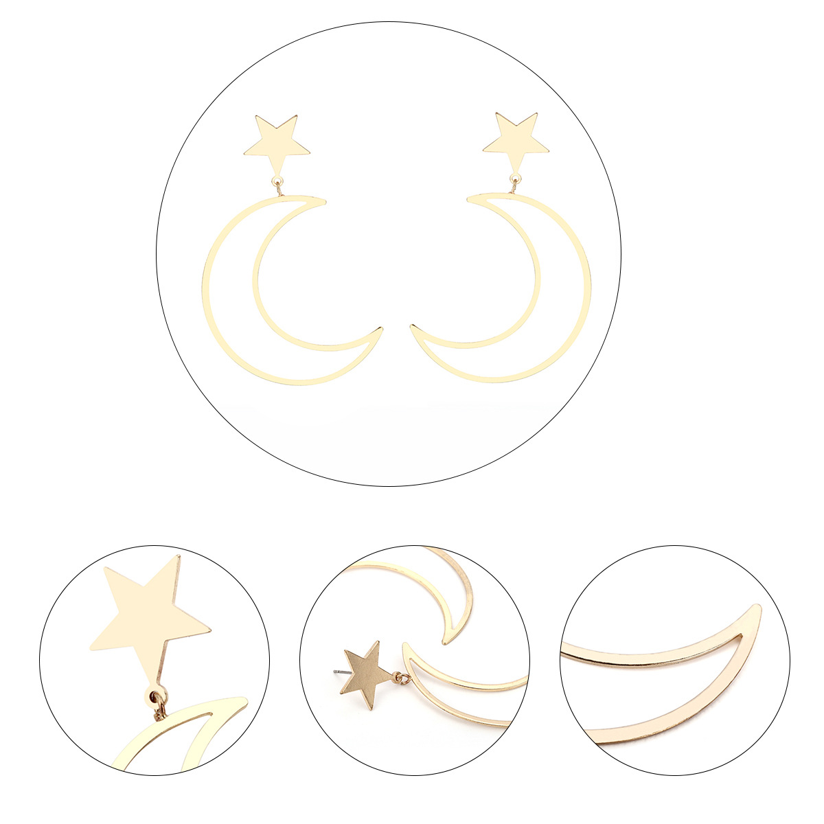 Boucles d'oreilles en métal polyvalentes pour femmes, style ethnique, minimaliste, creuses, en forme de lune, à la mode, douces et cool_voghion.com