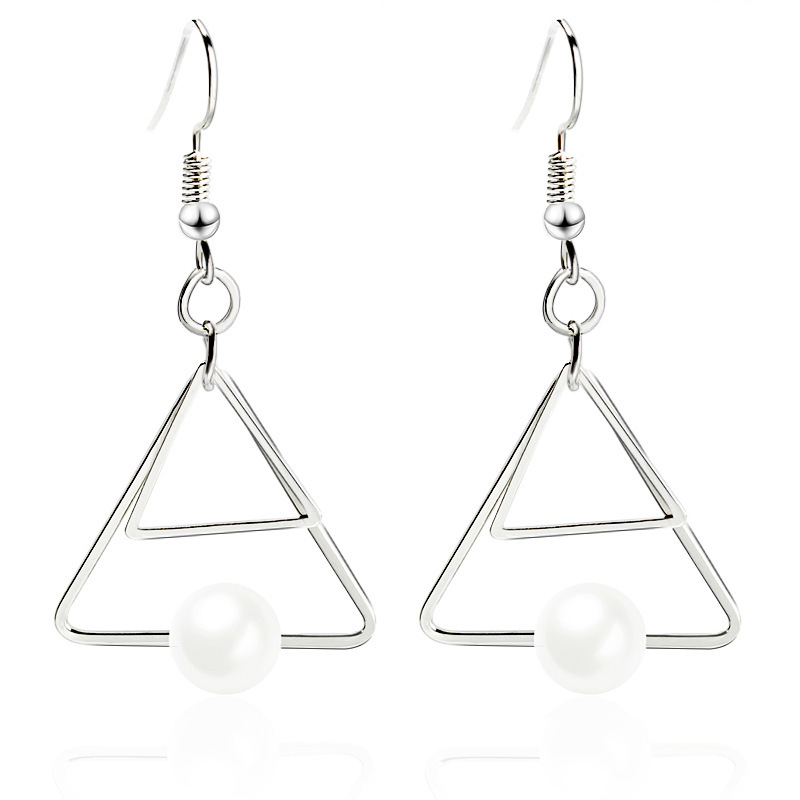 Hot Sale Multilayer Geometric Triangle Earrings Vintage Pearl Double Triangle Stud Earrings Wholesale display picture 2